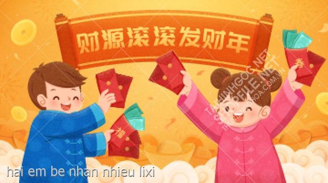 hai em be nhan nhieu lixi